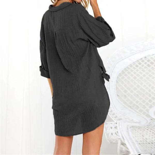 3/4 Sleeve White Linen Cotton Loose Casual Button Blouse Women - Image 5