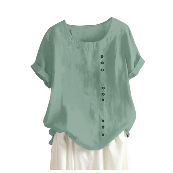 Summer Casual Linen Cotton Blouse Women Plus Size Boho Shirt - Image 5