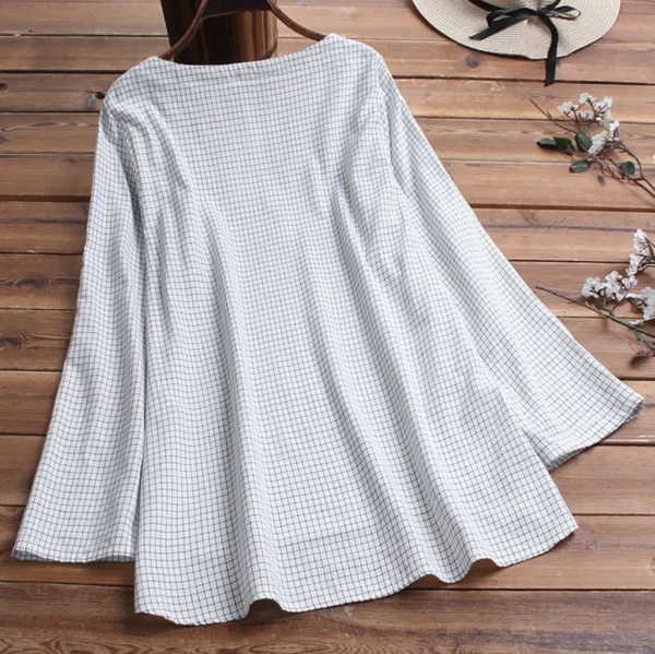 Women's Loose Linen Cotton Long Sleeve Casual Summer Tunic Blouse - Image 4