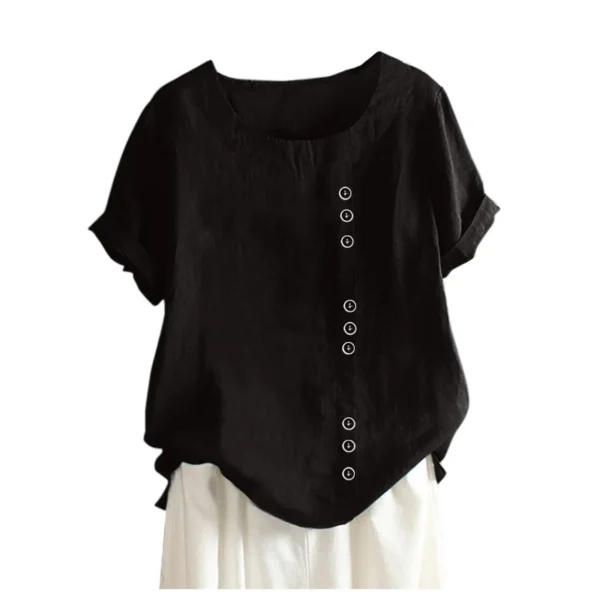 Summer Casual Linen Cotton Blouse Women Plus Size Boho Shirt - Image 4