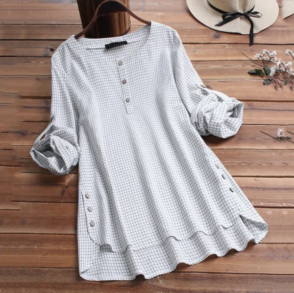 Women's Loose Linen Cotton Long Sleeve Casual Summer Tunic Blouse - Image 2