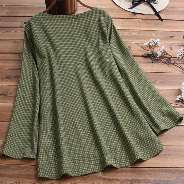 Women's Loose Linen Cotton Long Sleeve Casual Summer Tunic Blouse - Image 3