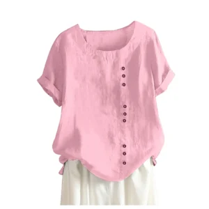 Summer Casual Linen Cotton Blouse Women Plus Size Boho Shirt