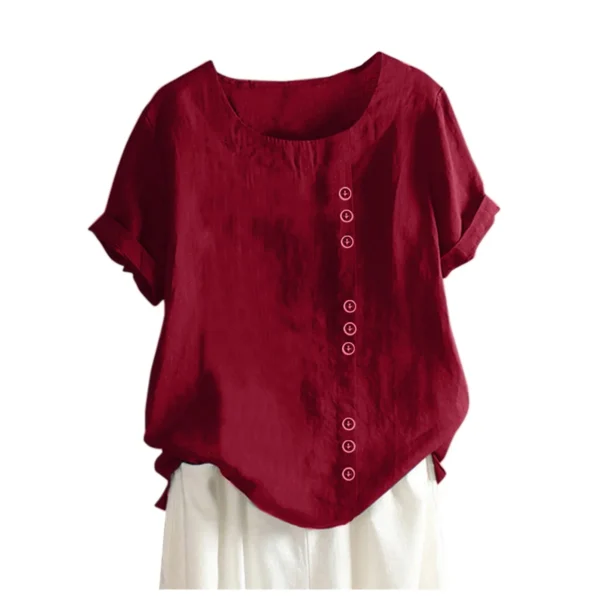 Summer Casual Linen Cotton Blouse Women Plus Size Boho Shirt - Image 3
