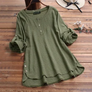 Women's Loose Linen Cotton Long Sleeve Casual Summer Tunic Blouse