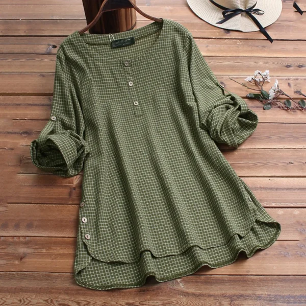 Women's Loose Linen Cotton Long Sleeve Casual Summer Tunic Blouse