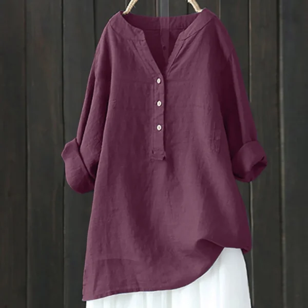 Plus Size Cotton Linen Women’s Loose Long Sleeve Spring Button Blouse - Image 5