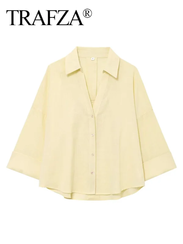 Casual Women Solid Linen Loose Shirt Lapel Collar Long Sleeve Elegant - Image 2