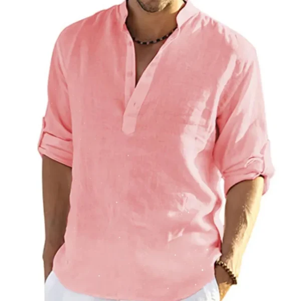Men’s Summer Cotton Linen Long Sleeve Breathable Beach Shirt - Image 6