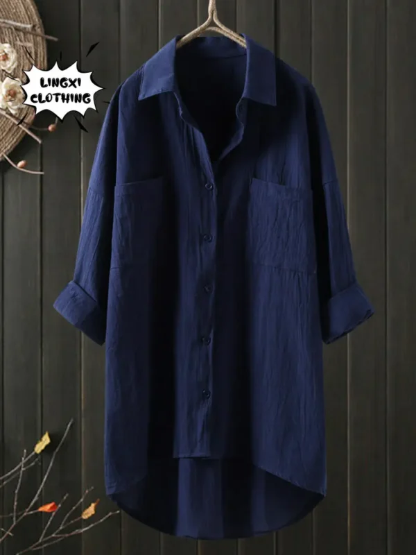 Elegant Cotton Linen Blouse For Women Casual Long Sleeve Shirt - Image 6