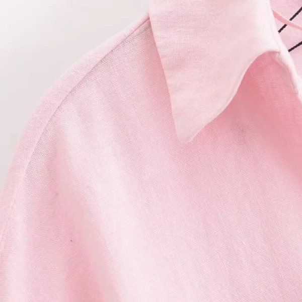 Women Wide Sleeve Linen V-Neck Lapel Loose Comfortable Chic Blouse - Image 3