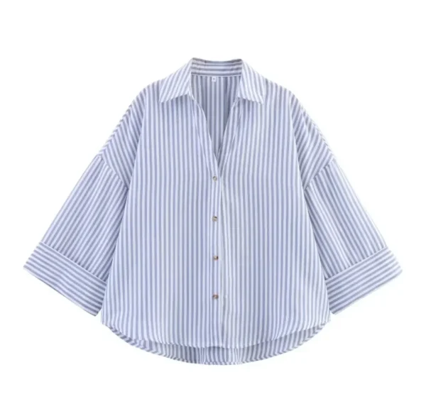 2025 Spring Women’s Linen Shirt With Wide Sleeves And Asymmetry - Image 2