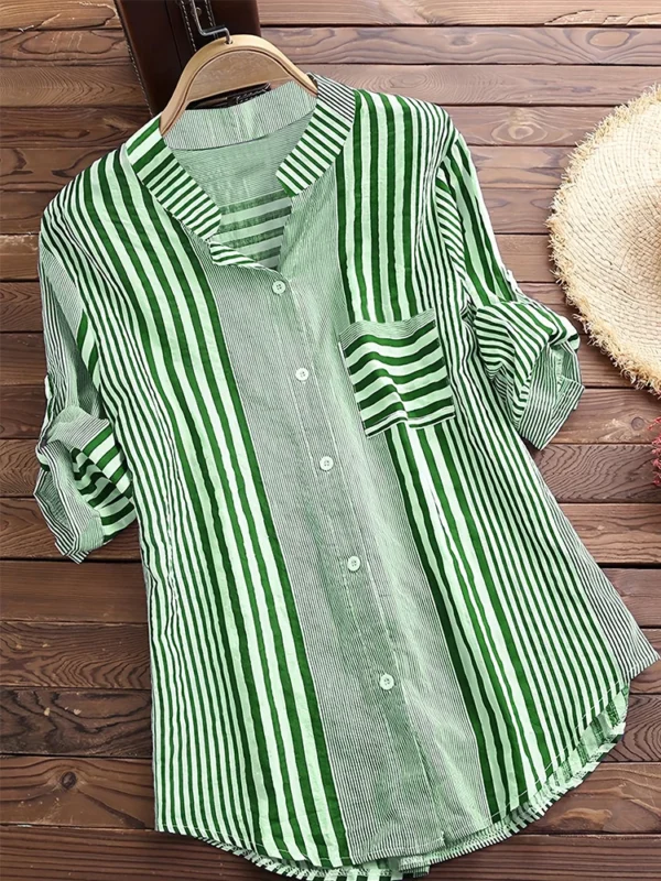 Plus Size Cotton Linen Short Sleeve Loose Button Blouse Women Tunic - Image 5