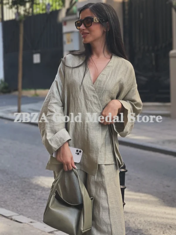 Plus Size Cotton Linen Women’s Loose Long Sleeve Spring Button Tunic Blouse - Image 3