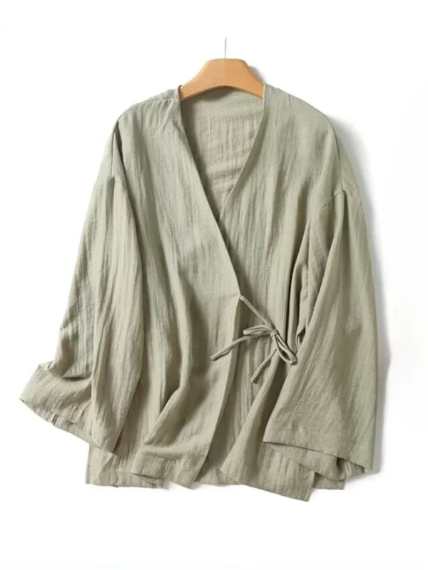 Plus Size Cotton Linen Women’s Loose Long Sleeve Spring Button Tunic Blouse