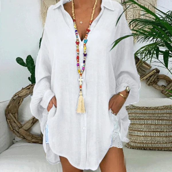 Loose Cotton Linen Long Sleeve Blouse For Women Casual Office Wear