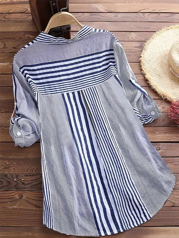Plus Size Cotton Linen Short Sleeve Loose Button Blouse Women Tunic - Image 3