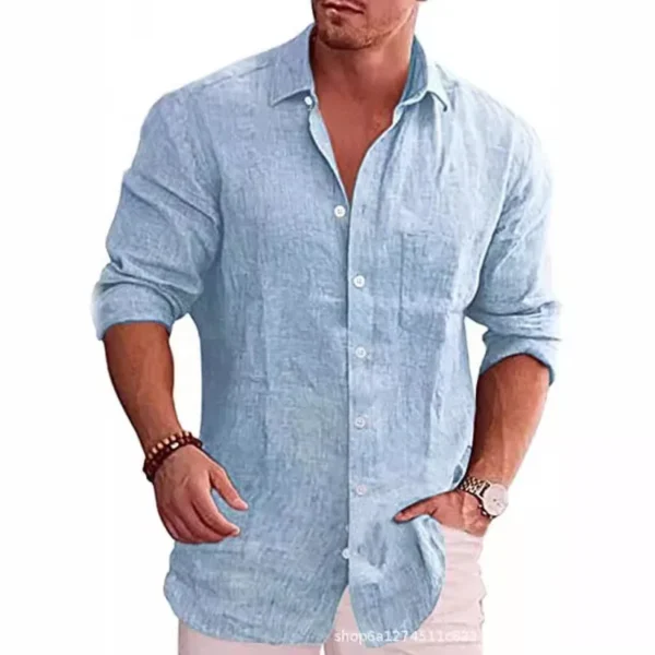 Men's Cotton Linen Long Sleeve Shirt Casual Solid Plus Size Fashion Wear - Image 5