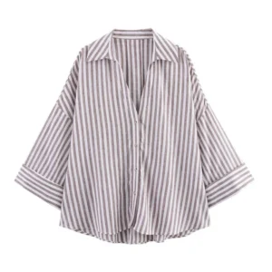 2025 Spring Women’s Linen Shirt With Wide Sleeves And Asymmetry