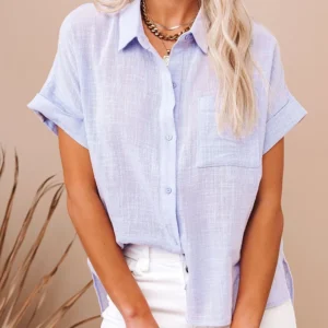 Women’s Summer Linen Oversized Vintage Loose Short Sleeve Blouse