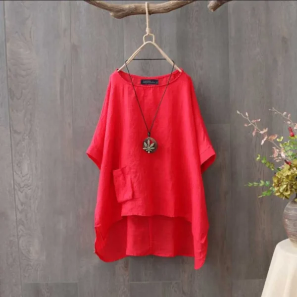 Summer Cotton Linen Blouse Women Casual Solid Half Sleeve Shirt - Image 2