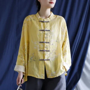 Vintage Cotton Linen Oversized Long Sleeve T-Shirt For Women