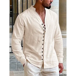 Men's Cotton Linen Beach Shirt Long Sleeve Lightweight Casual Wear