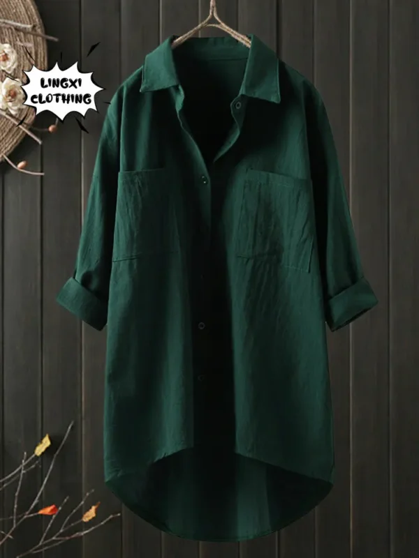 Elegant Cotton Linen Blouse For Women Casual Long Sleeve Shirt - Image 2