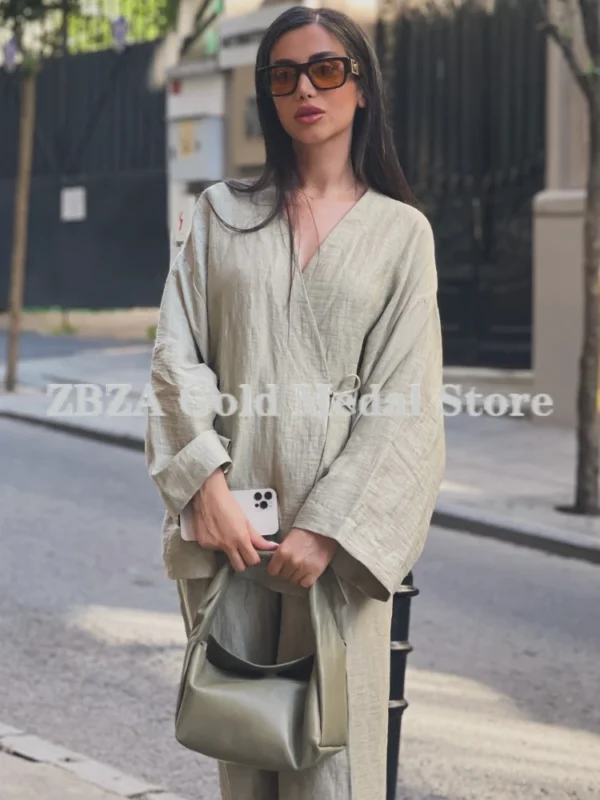 Plus Size Cotton Linen Women’s Loose Long Sleeve Spring Button Tunic Blouse - Image 2