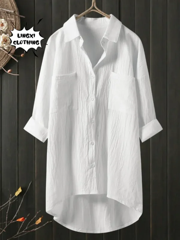 Elegant Cotton Linen Blouse For Women Casual Long Sleeve Shirt