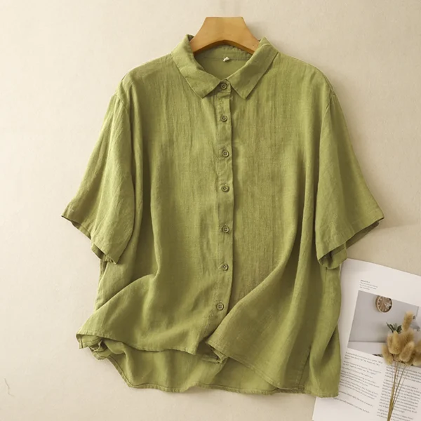 Loose White Cotton Linen Women’s Shirt Summer Office Daily Wear - Image 4