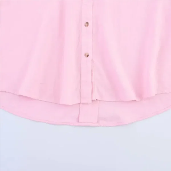 Women's Linen Shirt Asymmetric Hem Wide Sleeve Spring Blouse - Image 6