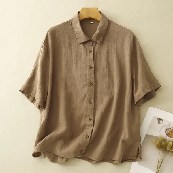 Loose White Cotton Linen Women’s Shirt Summer Office Daily Wear - Image 2
