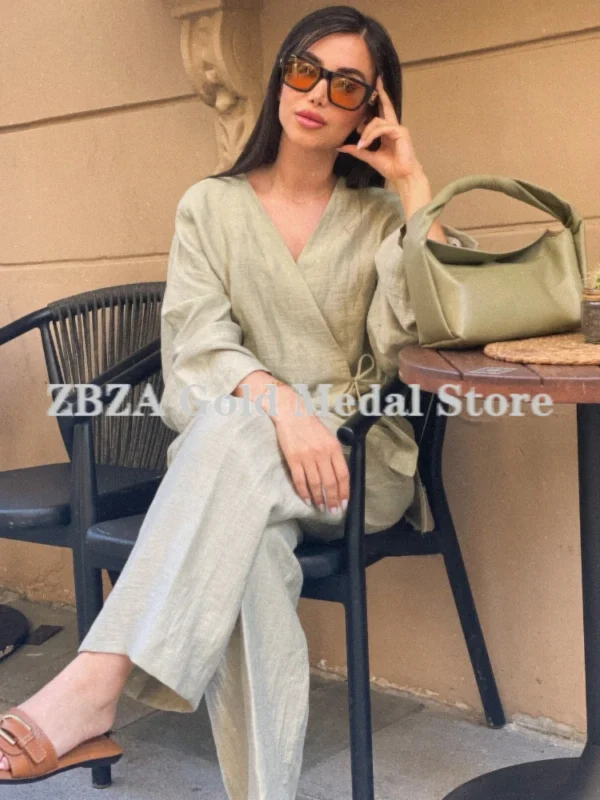 Plus Size Cotton Linen Women’s Loose Long Sleeve Spring Button Tunic Blouse - Image 6