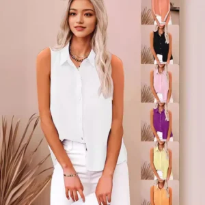 Summer Cotton Linen Sleeveless Button Shirt Women's Lapel Casual Top