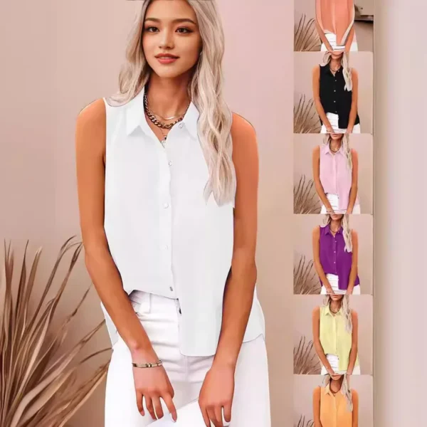 Summer Cotton Linen Sleeveless Button Shirt Women's Lapel Casual Top