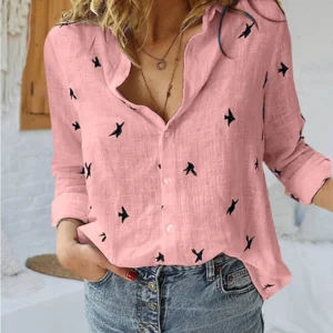 Korean Cotton Linen Shirt Women Summer V-Neck Elegant Style