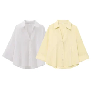 Casual Women Solid Linen Loose Shirt Lapel Collar Long Sleeve Elegant