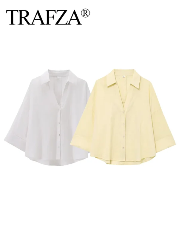 Casual Women Solid Linen Loose Shirt Lapel Collar Long Sleeve Elegant