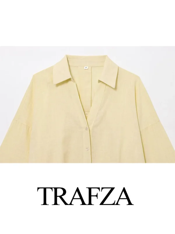 Casual Women Solid Linen Loose Shirt Lapel Collar Long Sleeve Elegant - Image 4