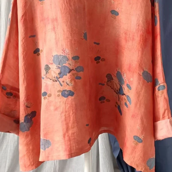 Vintage Cotton Linen Oversized Long Sleeve T-Shirt For Women - Image 5