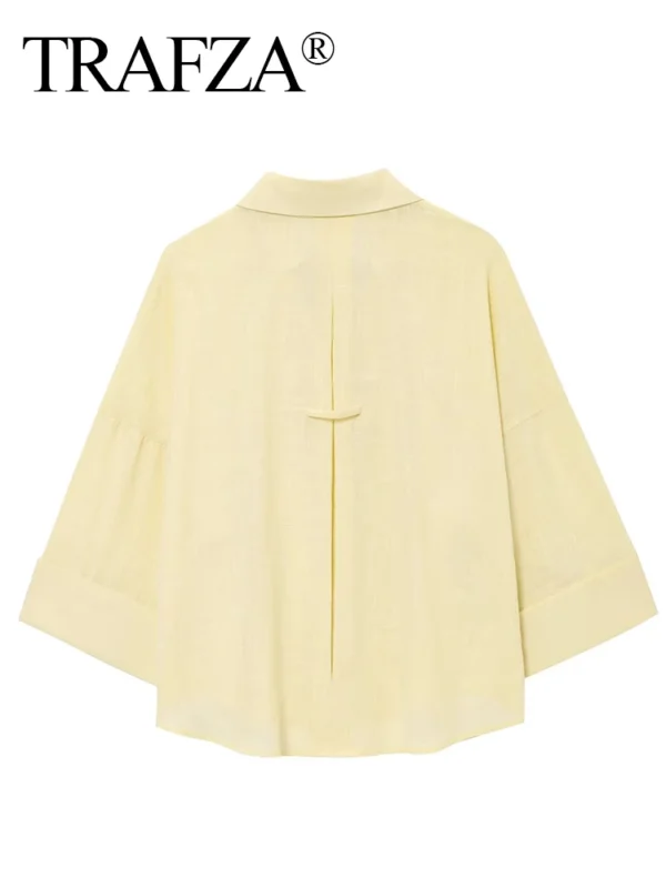 Casual Women Solid Linen Loose Shirt Lapel Collar Long Sleeve Elegant - Image 3