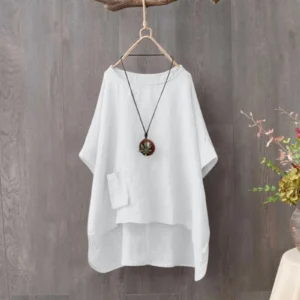 Summer Cotton Linen Blouse Women Casual Solid Half Sleeve Shirt