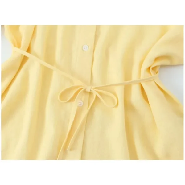 Women's Oversize Linen Blend Shirt With Belt Casual Long Sleeve Blouse - Image 4
