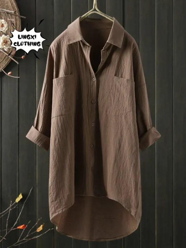 Elegant Cotton Linen Blouse For Women Casual Long Sleeve Shirt - Image 3