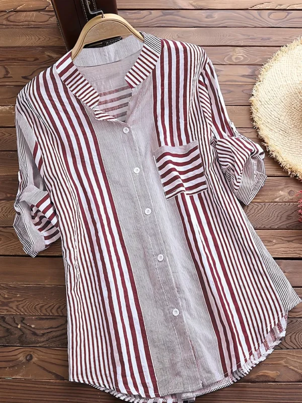 Plus Size Cotton Linen Short Sleeve Loose Button Blouse Women Tunic - Image 4