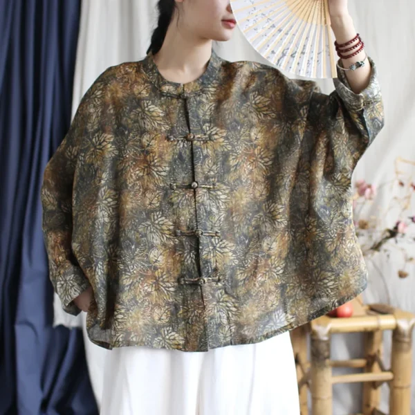 Vintage Cotton Linen Oversized Long Sleeve T-Shirt For Women - Image 3