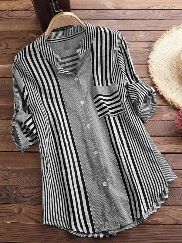 Plus Size Cotton Linen Short Sleeve Loose Button Blouse Women Tunic