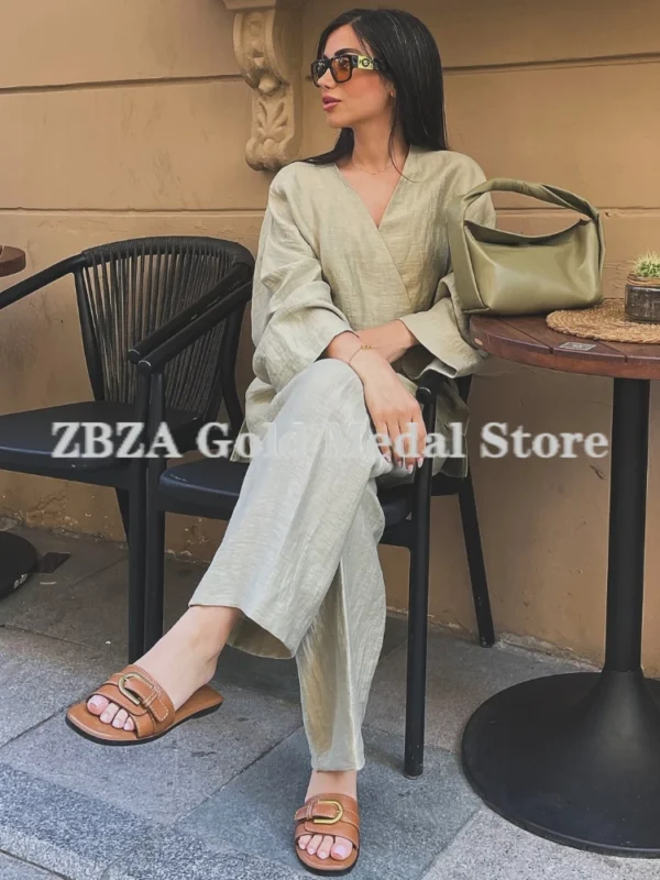 Plus Size Cotton Linen Women’s Loose Long Sleeve Spring Button Tunic Blouse - Image 5