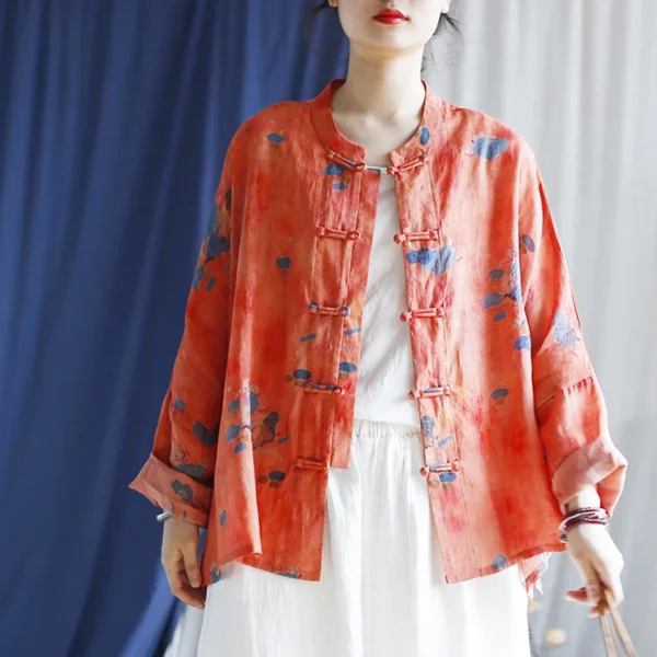 Vintage Cotton Linen Oversized Long Sleeve T-Shirt For Women - Image 2